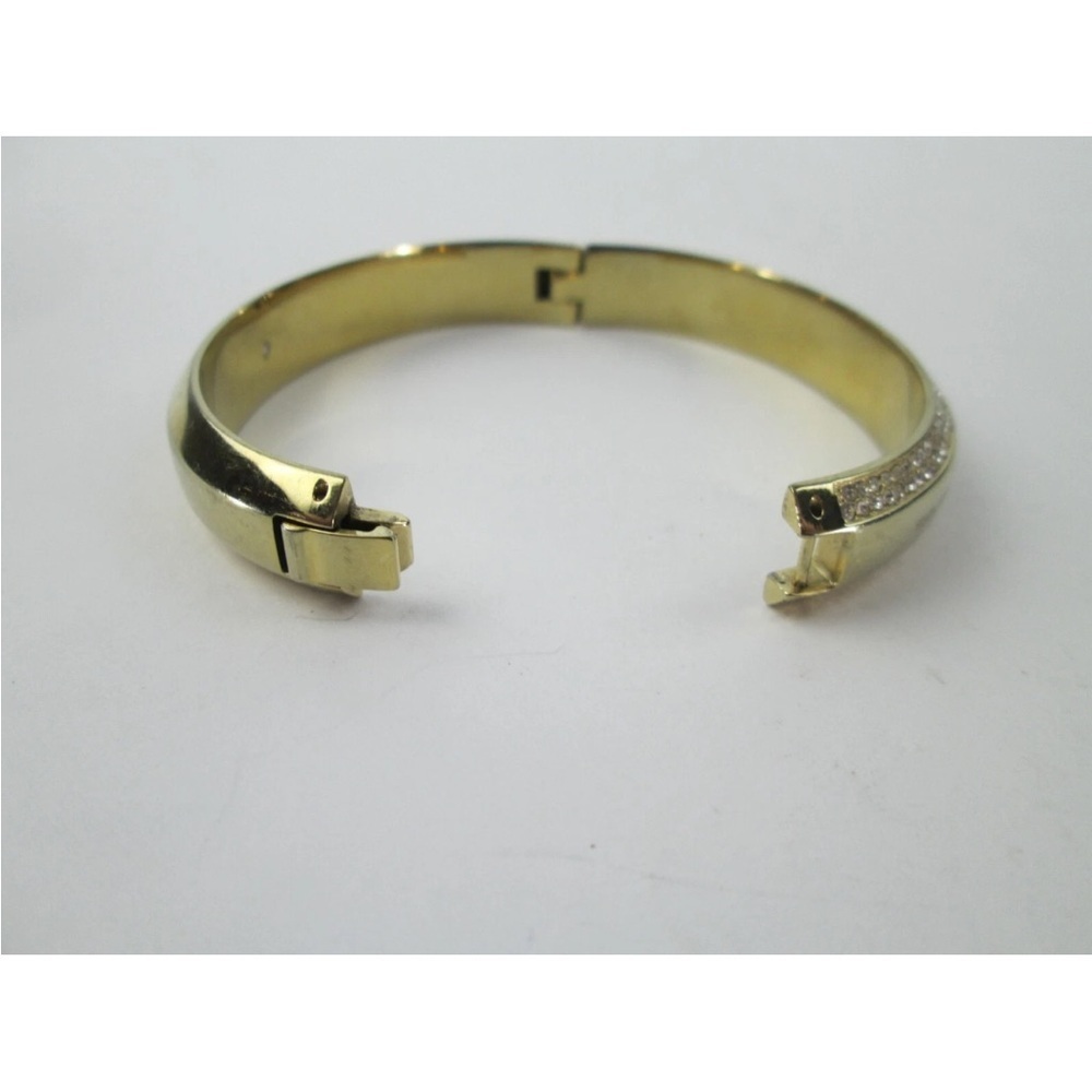 Michael Kors Hinged Bangle Bracelet Thick Gold-tone Sparkling Clear Rhinestones - Picture 4 of 5